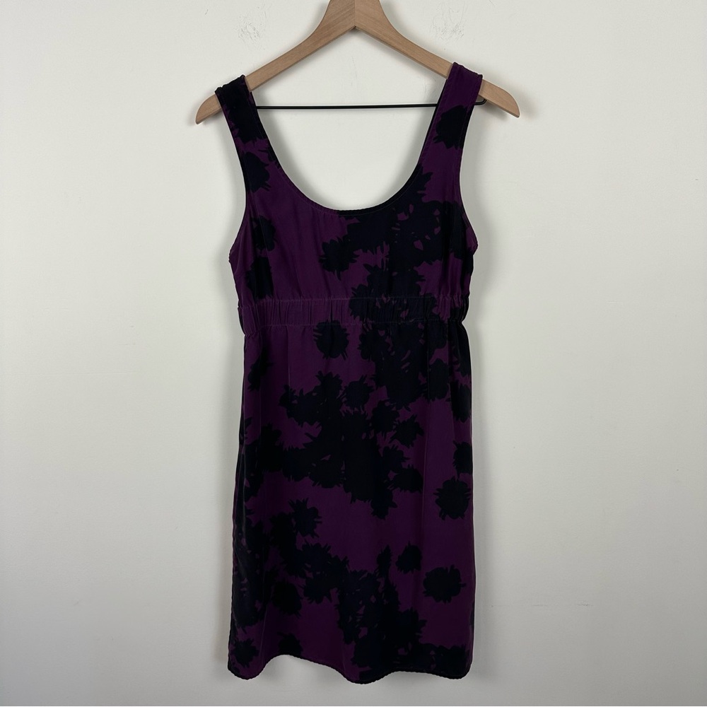 Barneys New York Vintage 100% Silk Purple Black Floral Sleeveless Dress, 8